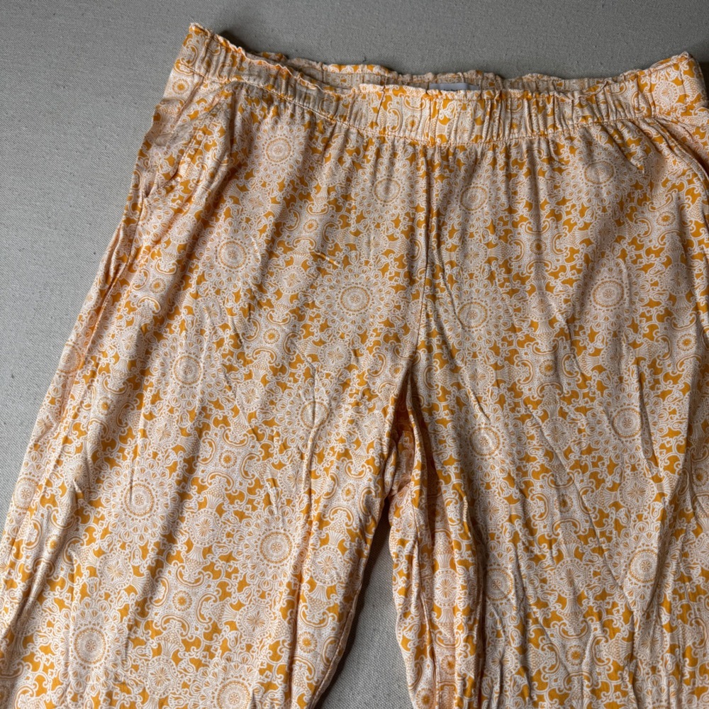 Liz Claiborne Womens XXL Orange Paisley Wide Leg Rayon Cropped Pants Pockets